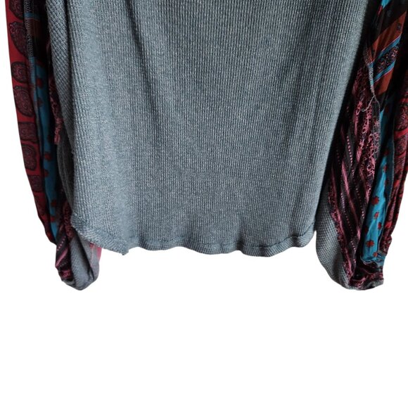 Free People Sweater Large Teal Green Blue Women's Mixed Media Top Boho Shirt - Picture 9 of 9